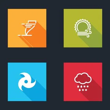 Set Tornado, Wind and sun,  and Cloud with snow rain icon. Vector Stock Illustration