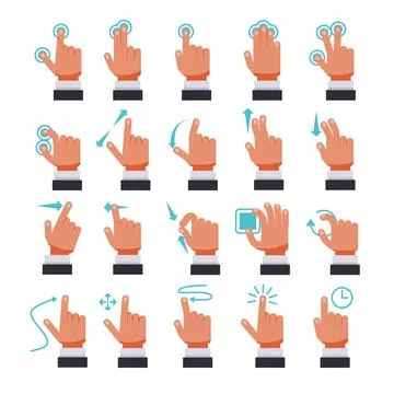 Set of touch screen hand gesture icon collection with flat or filled style,.. Stock Illustration
