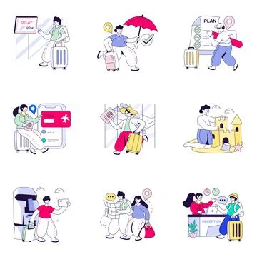 Set of Tour Flat Illustrations Stock Illustration