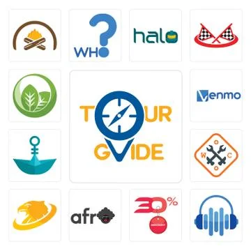 Set of tour guide, audio visual, 30% discount, afro, golden eagle, working cl 免费库存插图