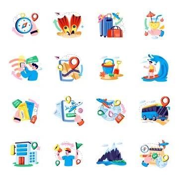 Set of Tourism Flat Illustrations Stock Illustration