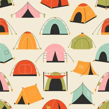 Set of tourist tents. Pattern. Vector illustration - collection of camping icons 스톡 일러스트