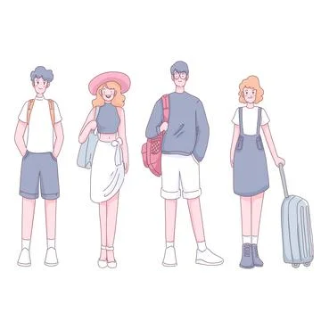 Set of tourists items in cartoon vector illustration Stock Illustration