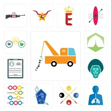 Set of tow truck, inflammation, snooker, neptune, abacus, baboon, personal de Free Stock Illustration