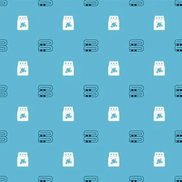 Set Towel stack and Laundry detergent on seamless pattern. Vector Illustrazione stock