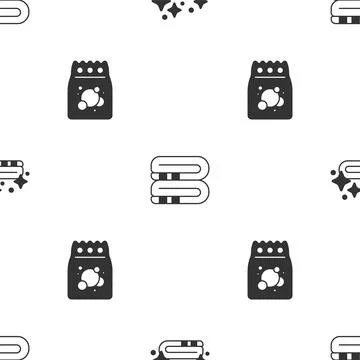 Set Towel stack, and Laundry detergent on seamless pattern. Vector 库存插图