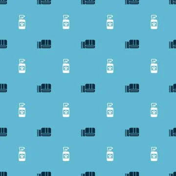 Set Towel stack and Pet shampoo on seamless pattern. Vector Stockillustratie