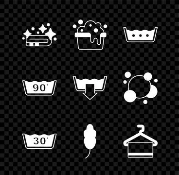 Set Towel stack, Basin with soap suds, Temperature wash, Feather, on hanger.. イラスト素材