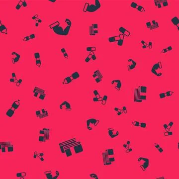 Set Towel stack, Bodybuilder muscle, Bottle of water and Vitamin pill on Stock Illustration