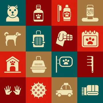 Set Towel stack, Hair brush for dog and cat, Calendar grooming, Dental hygiene 库存插图