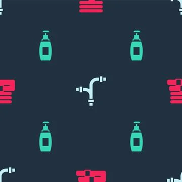 Set Towel stack, Industry metallic pipe and Bottle of liquid soap on seamless Stockillustratie