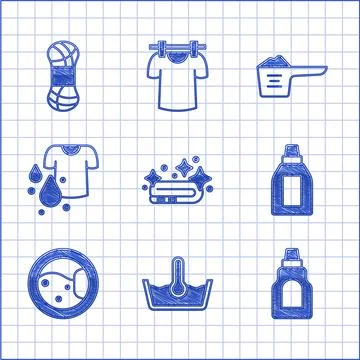 Set Towel stack, Temperature wash, Bottle for cleaning agent, Washer, Dirty t 스톡 일러스트