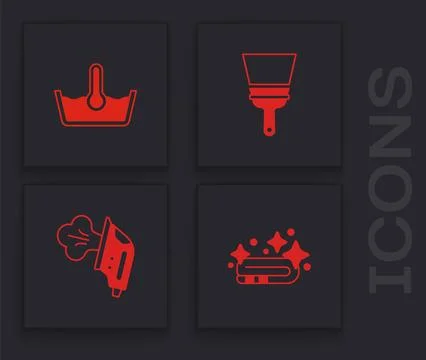 Set Towel stack, Temperature wash, Rubber cleaner for windows and Electric .. Stock Illustration