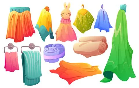 Set of towels bath and kitchen textile washcloth Stock Illustration