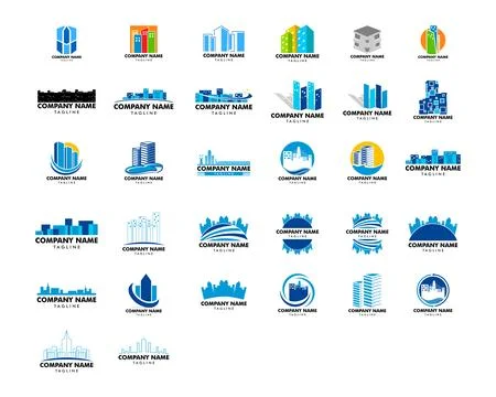 Set of Town Logo Template Design Vector Stock Illustration