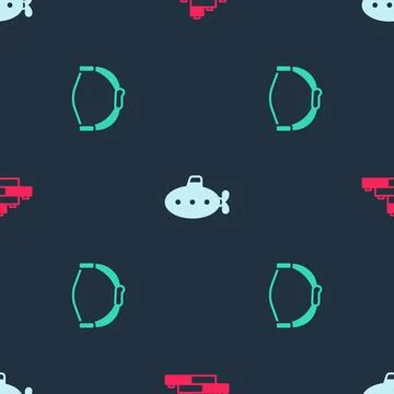 Set Toy building block bricks, Submarine toy and Bow on seamless pattern. Vector 스톡 일러스트