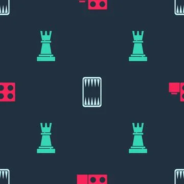 Set Toy building block bricks, Backgammon board and Chess on seamless pattern Stock Illustration