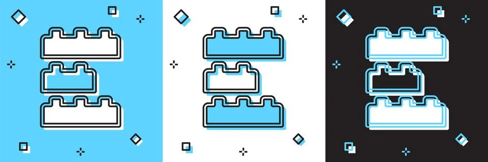 Set Toy building block bricks for children icon isolated on blue and white Ilustración de archivo