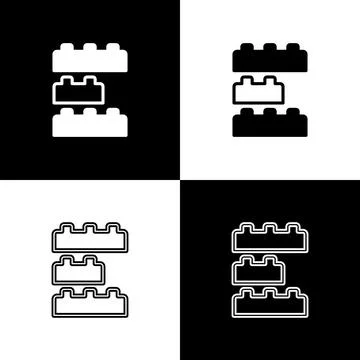 Set Toy building block bricks for children icon isolated on black and white Ilustración de archivo