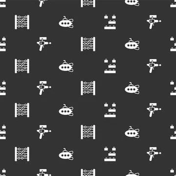 Set Toy building block bricks, Ray gun, Abacus and Submarine toy on seamles.. Ilustración de archivo