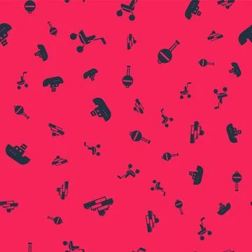 Set Toy building block bricks, Baby stroller, boat and Rattle baby toy on sea Ilustración de archivo