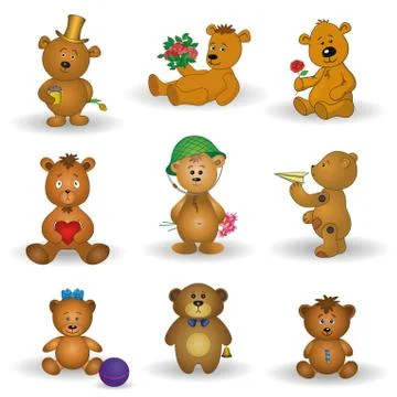 Set toy teddy bears Stock Illustration