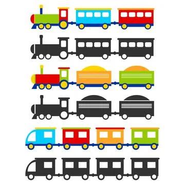 Set of toy train vector illustrations isolated on a white background Stock Illustration