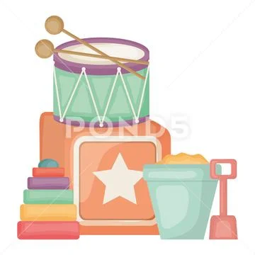 Set of toys entertainment icons square frame and birthday elements vector Stock Illustration