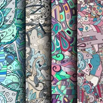 Set of tracery colorful seamless patterns. Stock Illustration