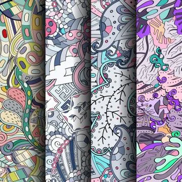 Set of tracery colorful seamless patterns. Stock Illustration