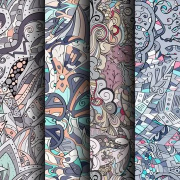 Set of tracery colorful seamless patterns. Stock Illustration