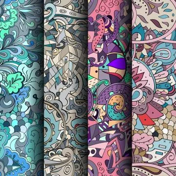 Set of tracery colorful seamless patterns. Stock Illustration