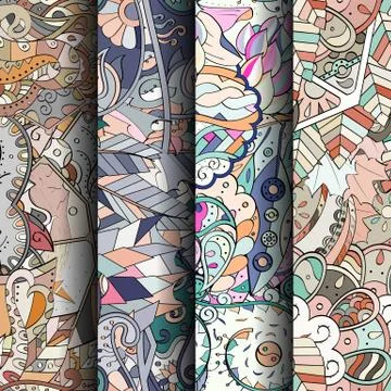 Set of tracery colorful seamless patterns. Stock Illustration