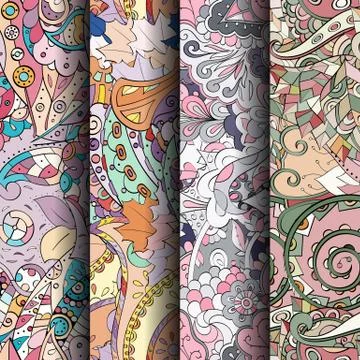 Set of tracery colorful seamless patterns. Illustrazione stock