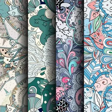 Set of tracery colorful seamless patterns. Illustrazione stock