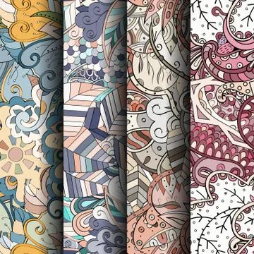 Set of tracery colorful seamless patterns. Illustrazione stock