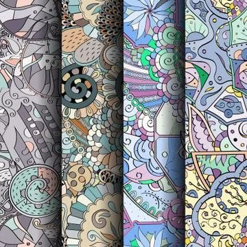 Set of tracery colorful seamless patterns. Stock Illustration