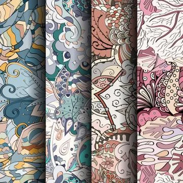 Set of tracery colorful seamless patterns. Stock Illustration