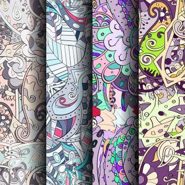 Set of tracery colorful seamless patterns. Stock Illustration