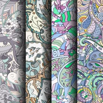 Set of tracery colorful seamless patterns. Stock Illustration