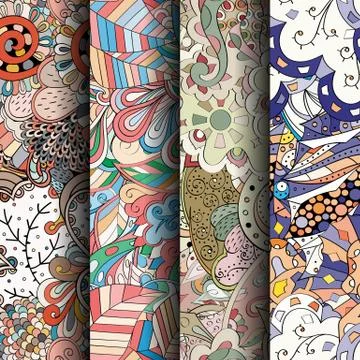 Set of tracery colorful seamless patterns. Stock Illustration