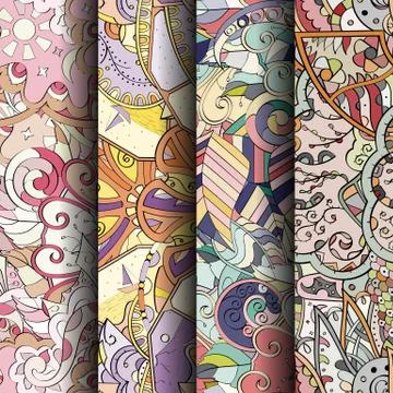 Set of tracery colorful seamless patterns. Stockillustratie