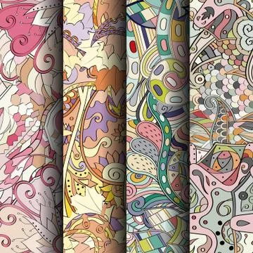 Set of tracery colorful seamless patterns. Stock Illustration