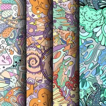 Set of tracery colorful seamless patterns. Stock Illustration