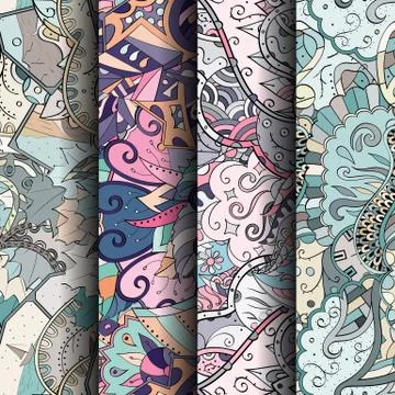 Set of tracery colorful seamless patterns. Stock Illustration