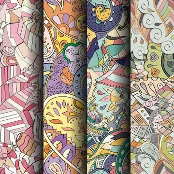 Set of tracery colorful seamless patterns. Illustrazione stock
