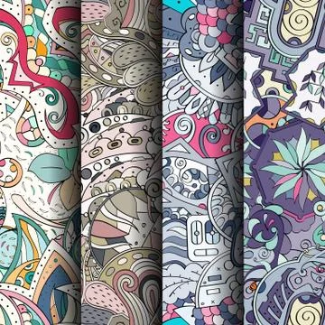 Set of tracery colorful seamless patterns. Stock Illustration