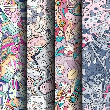 Set of tracery colorful seamless patterns. Stock Illustration