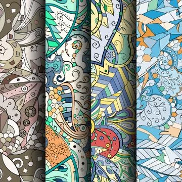 Set of tracery colorful seamless patterns. Stock Illustration