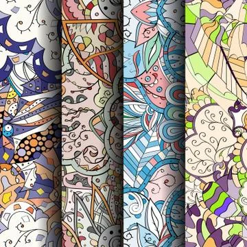 Set of tracery colorful seamless patterns. Stock Illustration